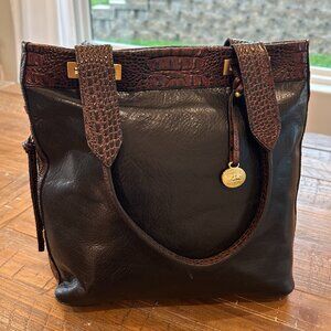 Brahmin Leather Tote – Brown with Croc-Embossed Trim
